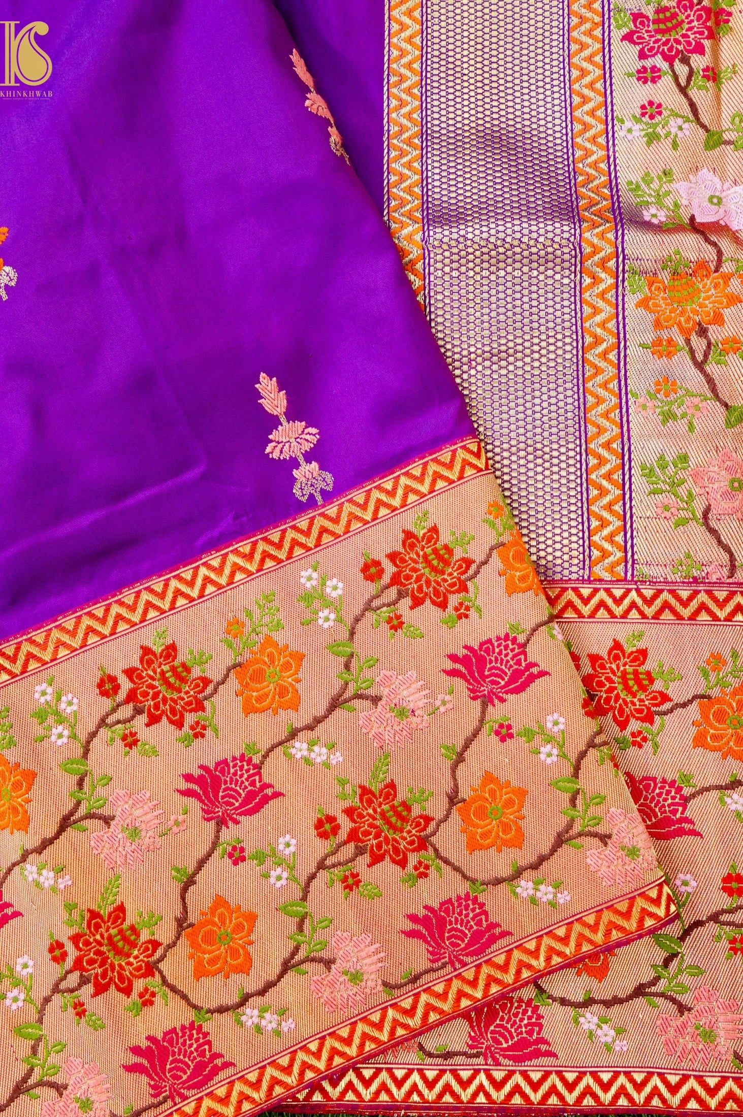 Handloom Banarasi Katan Silk Kadwa Ektara Saree with Meenakari Border