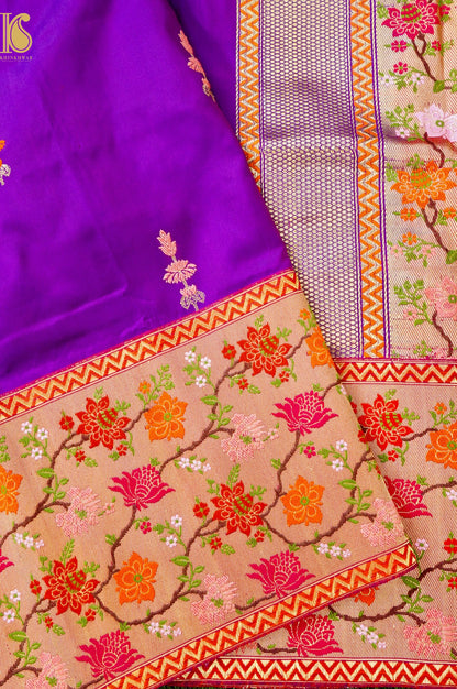 Handloom Banarasi Katan Silk Kadwa Ektara Saree with Meenakari Border