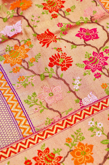 Handloom Banarasi Katan Silk Kadwa Ektara Saree with Meenakari Border