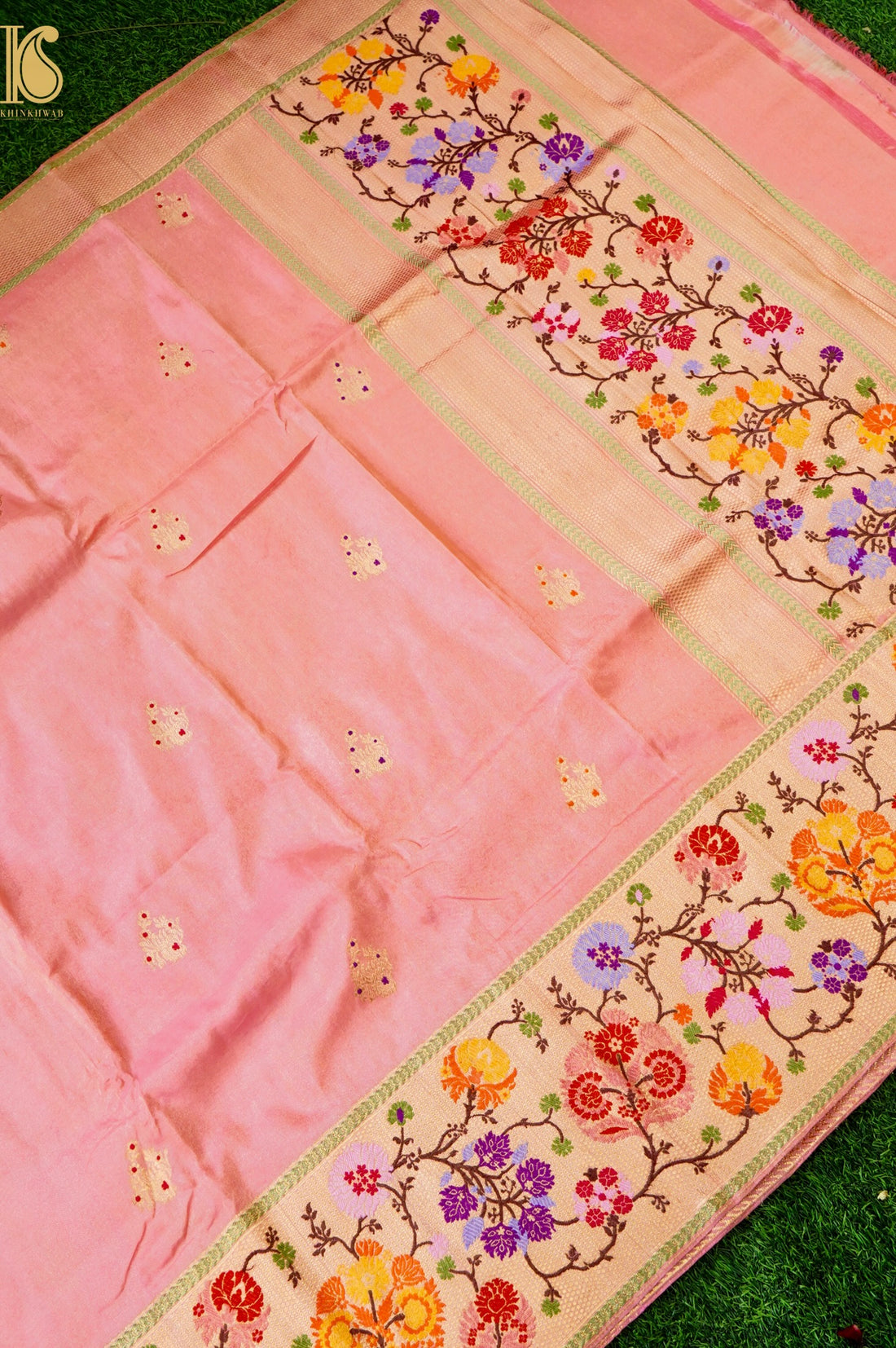 Handloom Banarasi Katan Silk Kadwa Ektara Saree with Meenakari Border