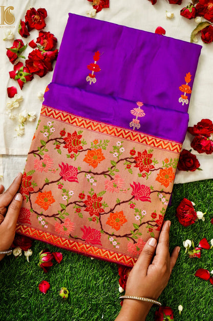 Handloom Banarasi Katan Silk Kadwa Ektara Saree with Meenakari Border