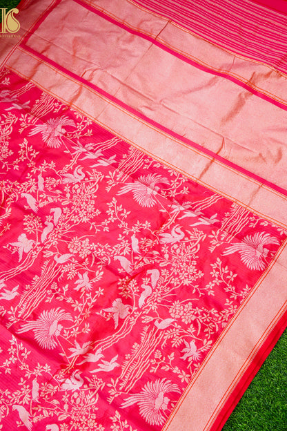 Handloom Pure Katan Silk Green Shikargah Banarasi Saree