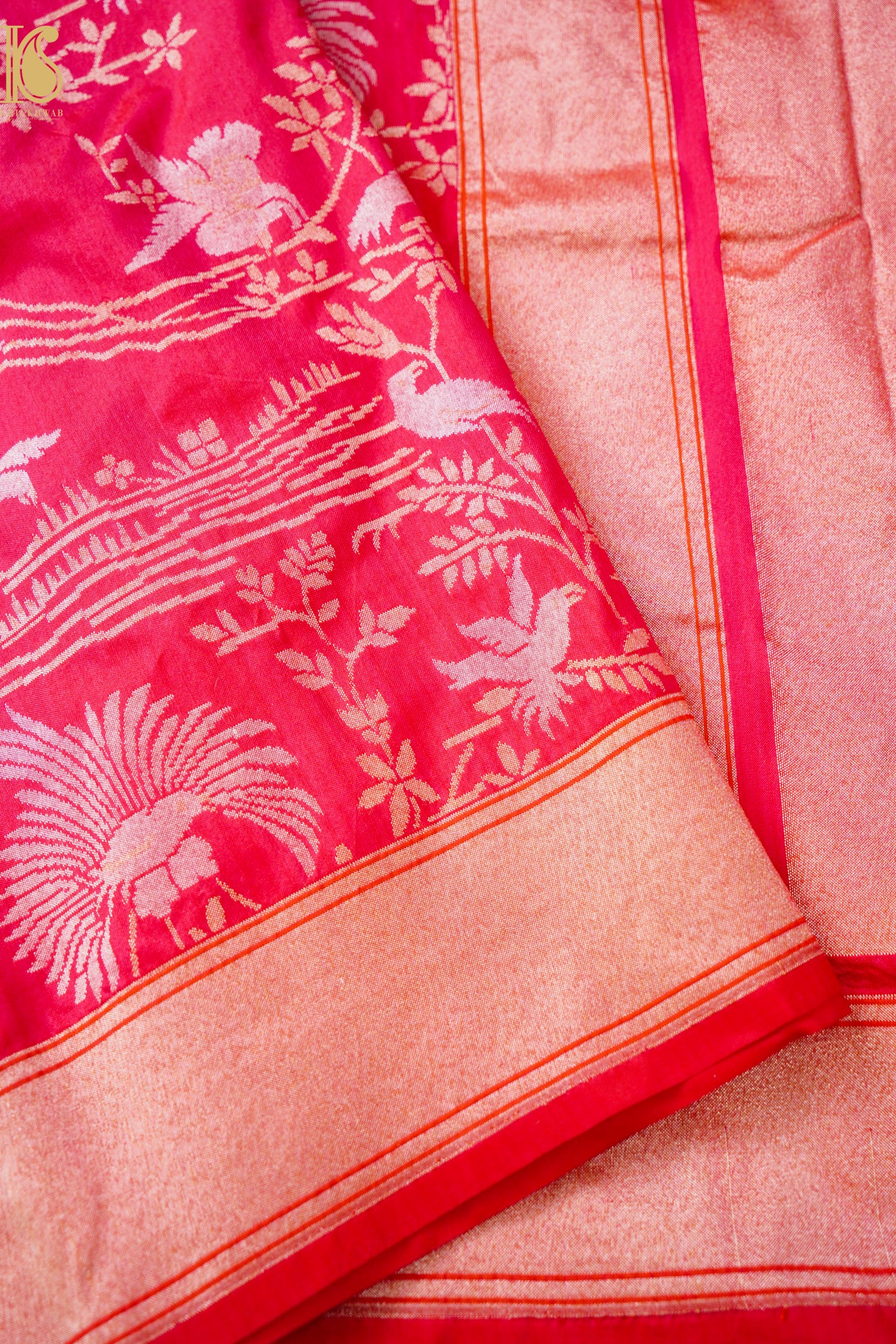Handloom Pure Katan Silk Green Shikargah Banarasi Saree