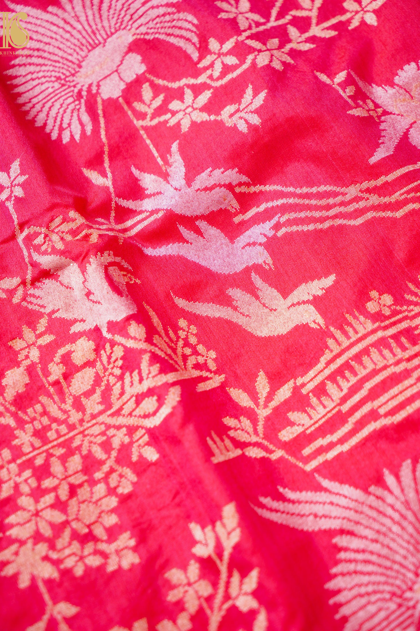 Handloom Pure Katan Silk Green Shikargah Banarasi Saree
