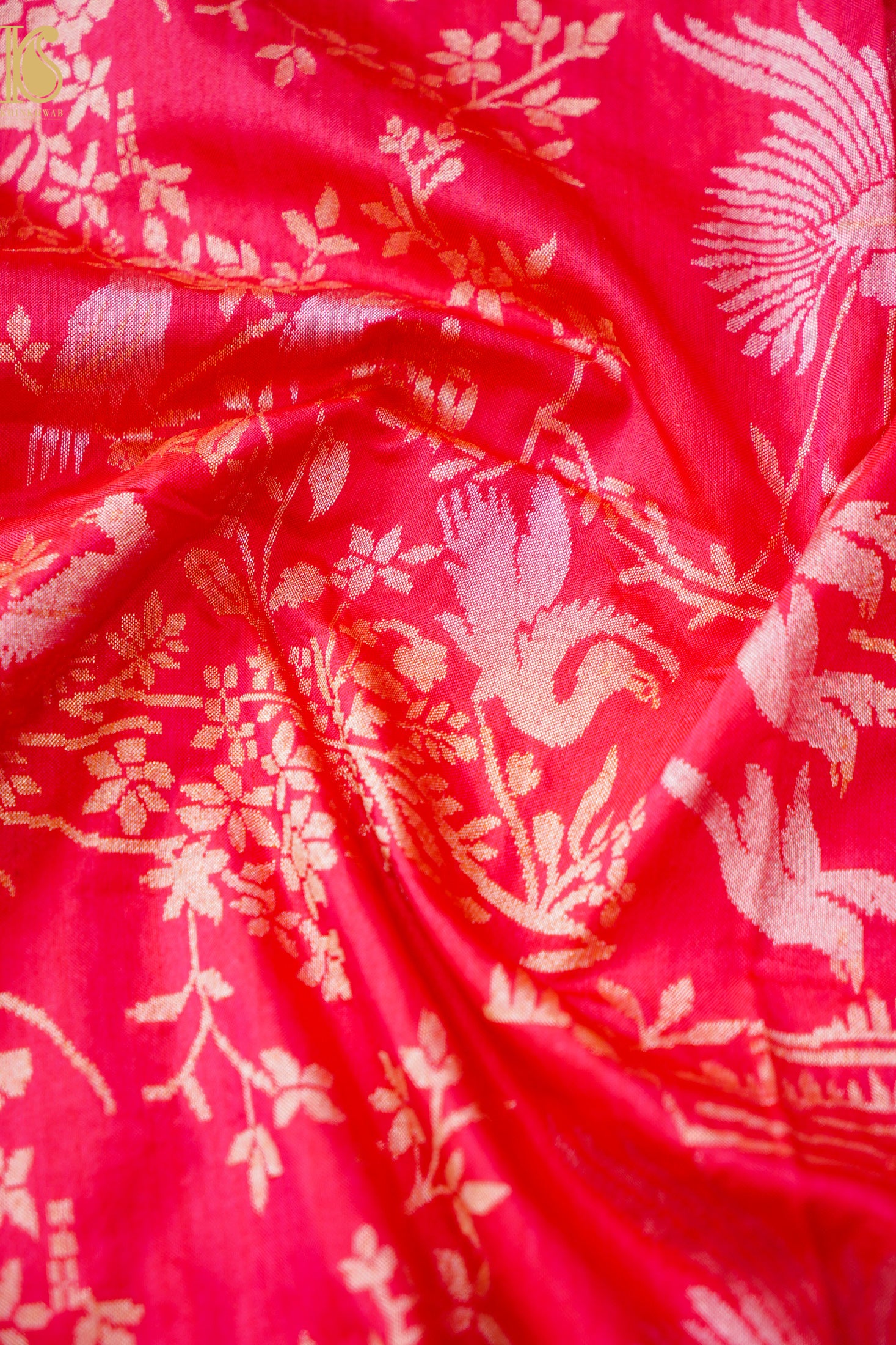 Handloom Pure Katan Silk Green Shikargah Banarasi Saree