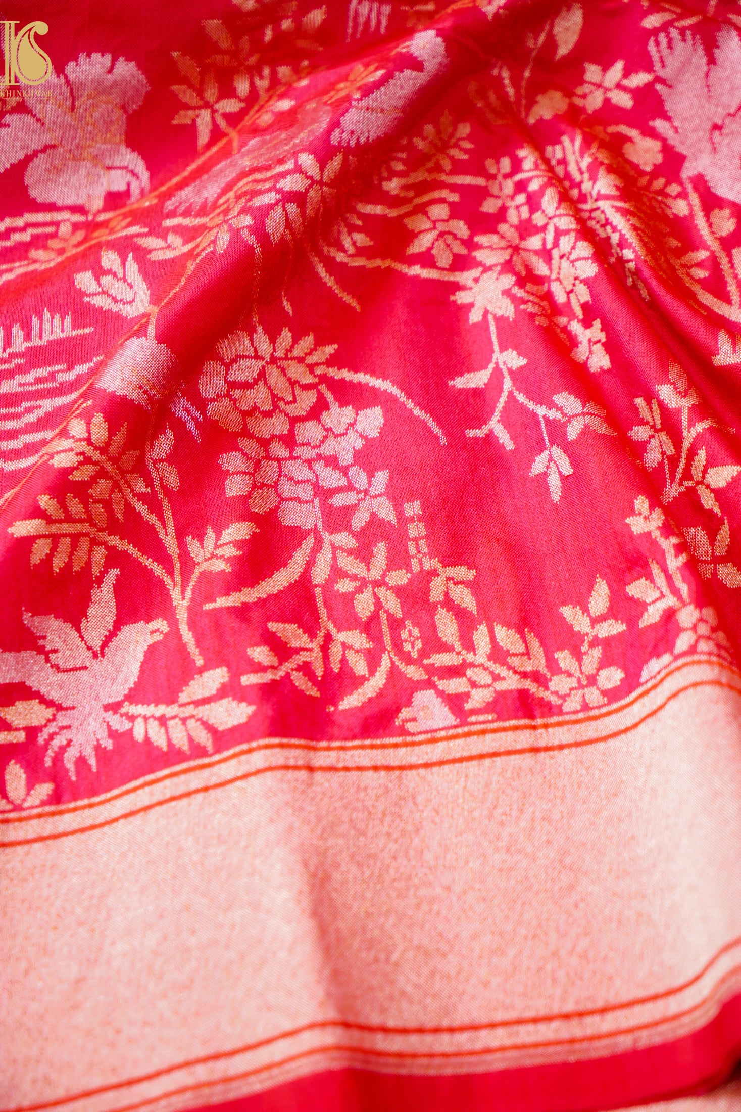 Handloom Pure Katan Silk Green Shikargah Banarasi Saree