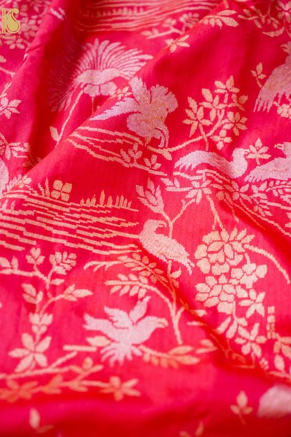 Handloom Pure Katan Silk Green Shikargah Banarasi Saree