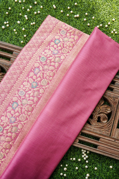 Pure Katan Silk Alfi Meenakari Phulwar Border Banarasi Saree in Mauve Pink