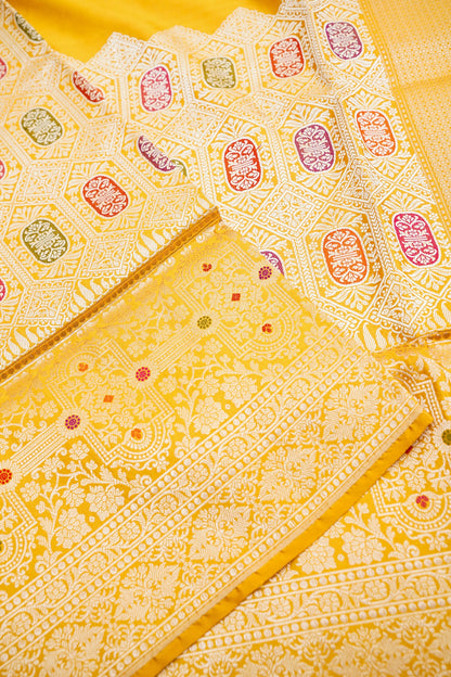 Pure Katan Silk Kadwa Meenakari Diamond Jaal Banarasi Saree in Bright Yellow