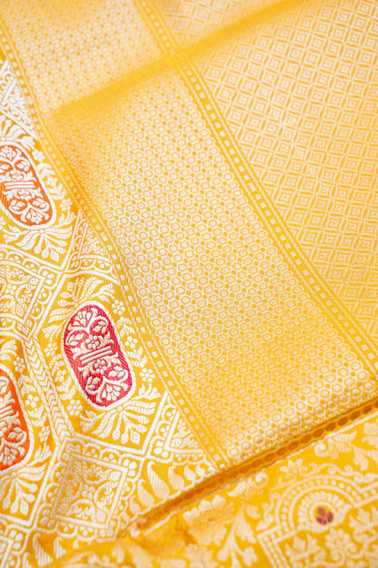 Pure Katan Silk Kadwa Meenakari Diamond Jaal Banarasi Saree in Bright Yellow