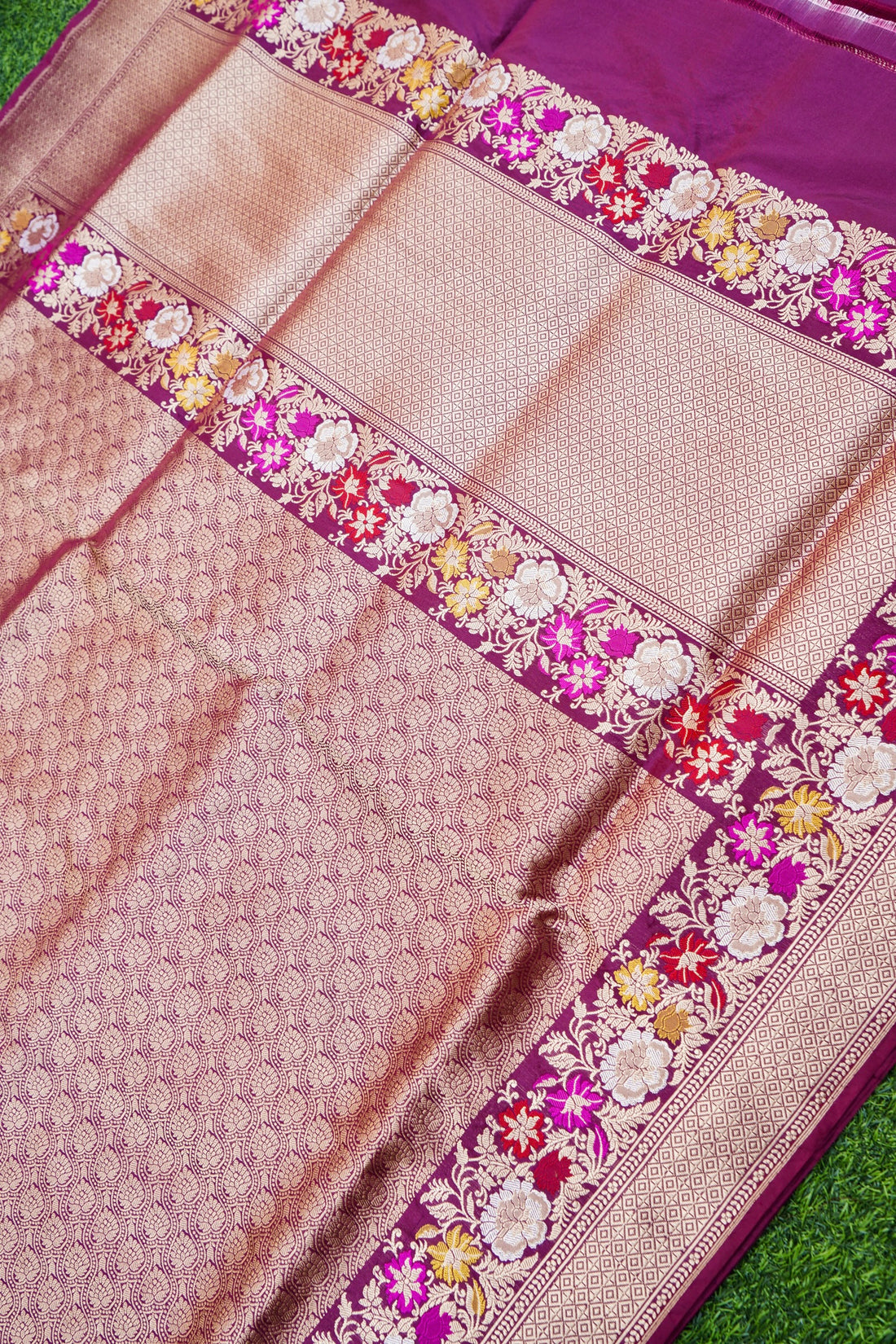 Pure Katan Silk Alfi Tanchoi Banarasi Saree in Deep Magenta Purple