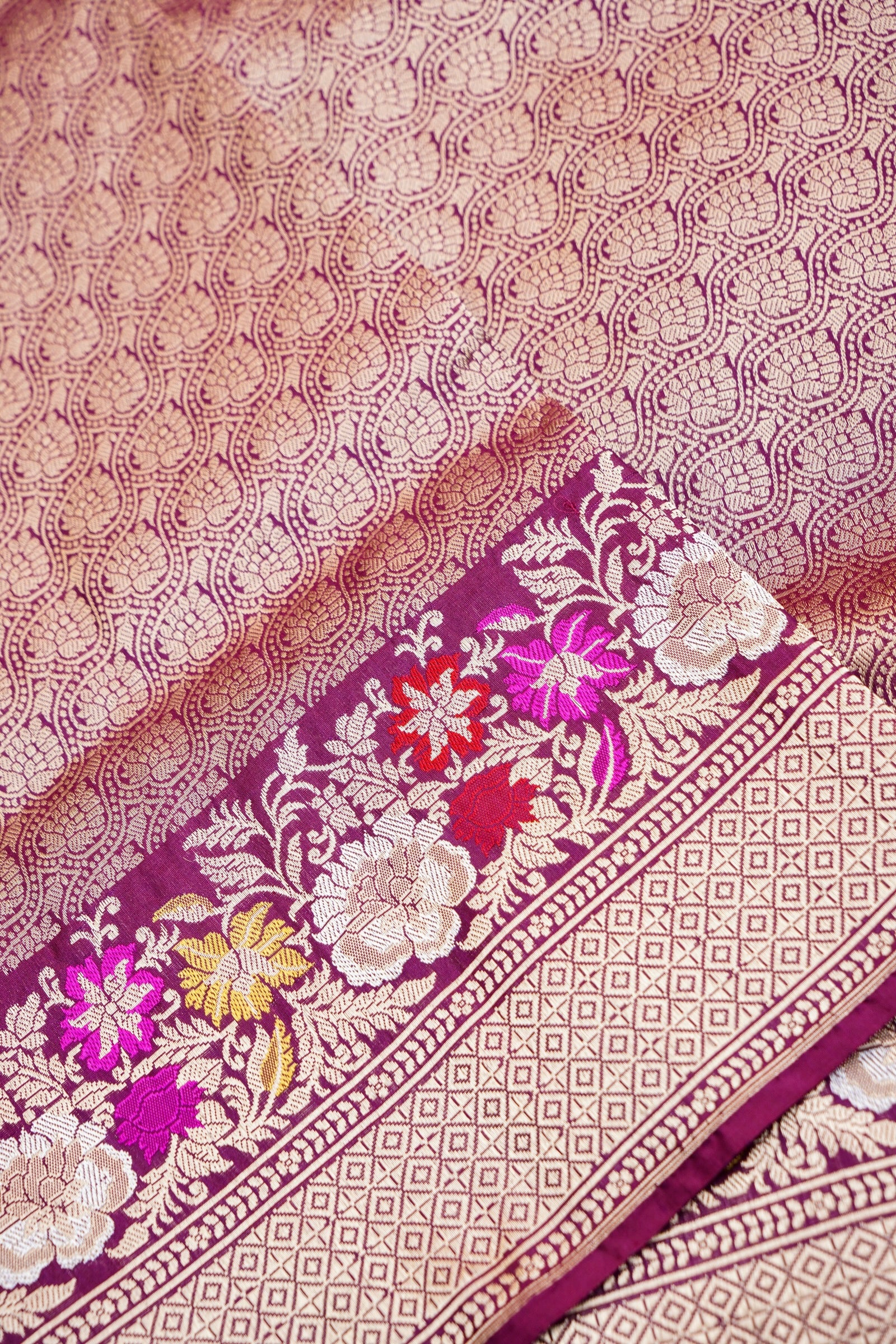 Pure Katan Silk Alfi Tanchoi Banarasi Saree in Deep Magenta Purple