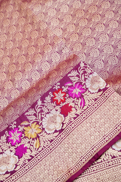 Pure Katan Silk Alfi Tanchoi Banarasi Saree in Deep Magenta Purple