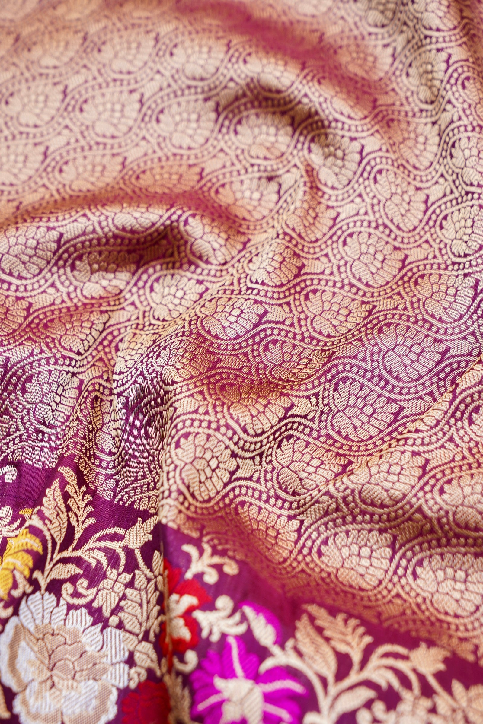 Pure Katan Silk Alfi Tanchoi Banarasi Saree in Deep Magenta Purple