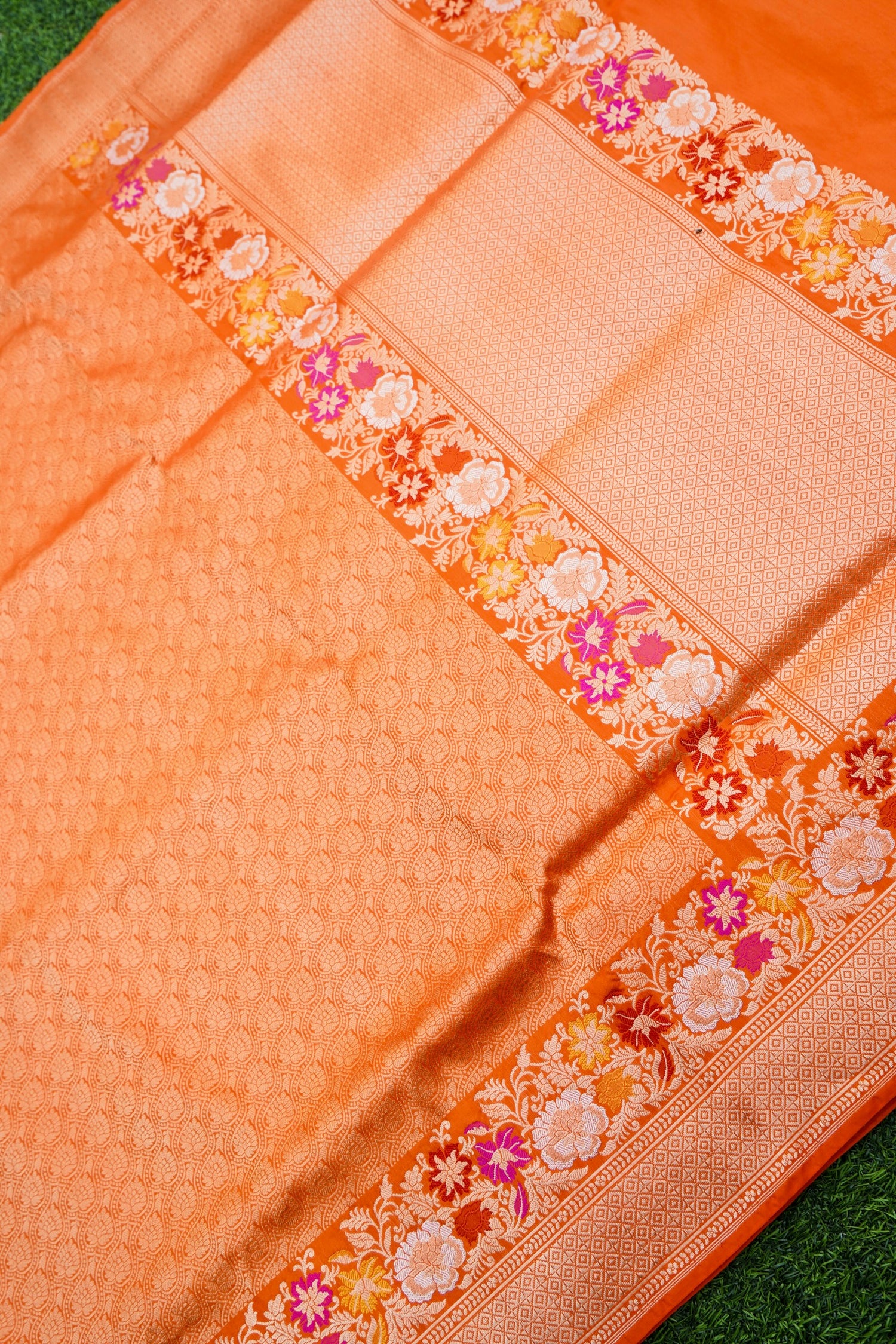 Pure Katan Silk Alfi Tanchoi Banarasi Saree in Peach Orange
