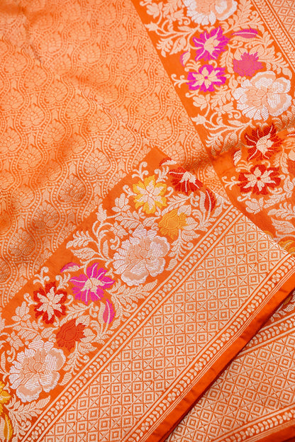 Pure Katan Silk Alfi Tanchoi Banarasi Saree in Peach Orange