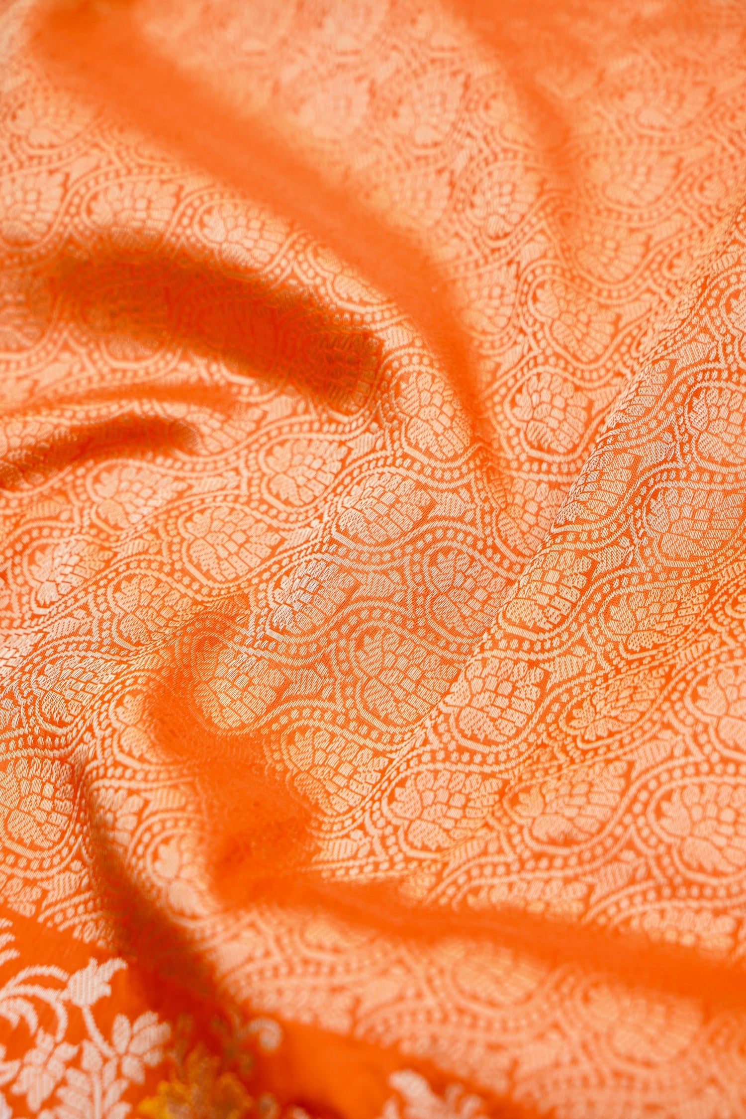 Pure Katan Silk Alfi Tanchoi Banarasi Saree in Peach Orange
