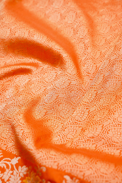 Pure Katan Silk Alfi Tanchoi Banarasi Saree in Peach Orange