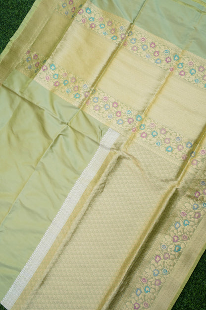 Pure Katan Silk Alfi Meenakari Phulwar Border Banarasi Saree in Sage Green