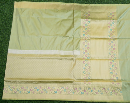 Pure Katan Silk Alfi Meenakari Phulwar Border Banarasi Saree in Sage Green