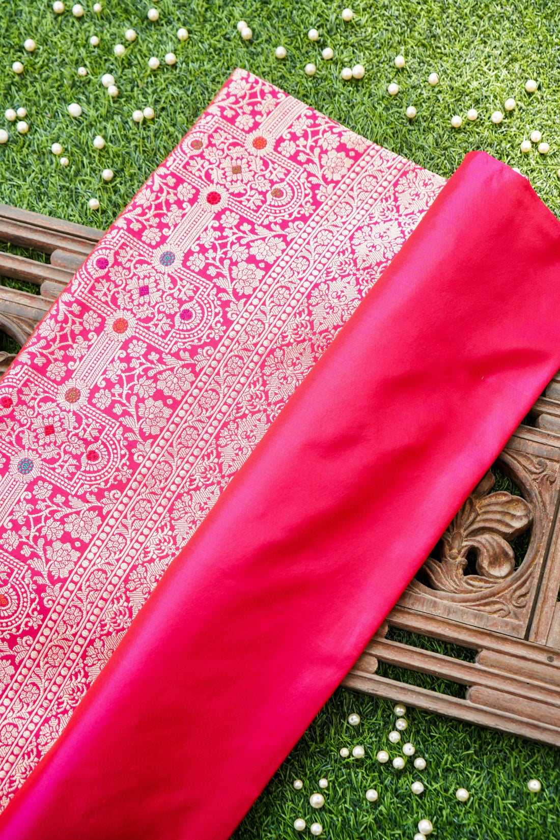 Pure Katan Silk Kadwa Meenakari Diamond Jaal Banarasi Saree in Hot Pink
