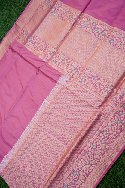 Pure Katan Silk Alfi Meenakari Phulwar Border Banarasi Saree in Mauve Pink