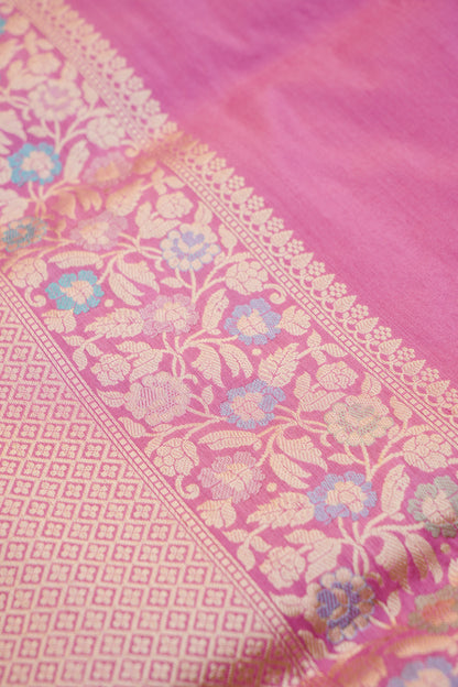 Pure Katan Silk Alfi Meenakari Phulwar Border Banarasi Saree in Mauve Pink
