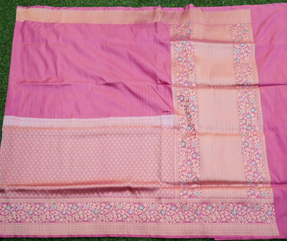 Pure Katan Silk Alfi Meenakari Phulwar Border Banarasi Saree in Mauve Pink