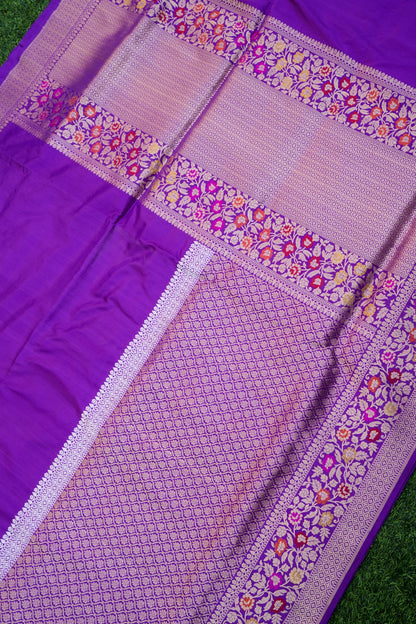 Pure Katan Silk Alfi Meenakari Phulwar Border Banarasi Saree in Royal Purple