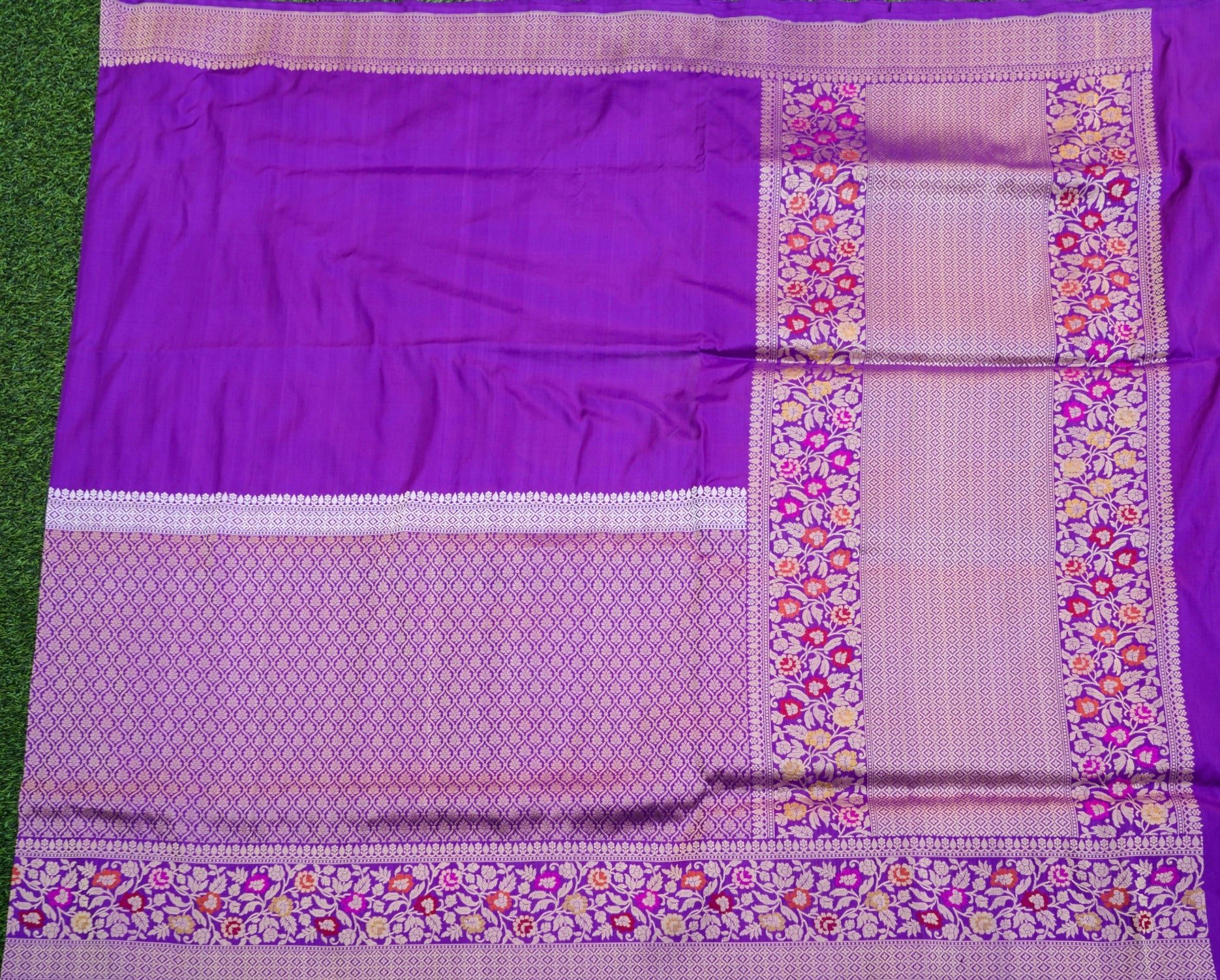 Pure Katan Silk Alfi Meenakari Phulwar Border Banarasi Saree in Royal Purple