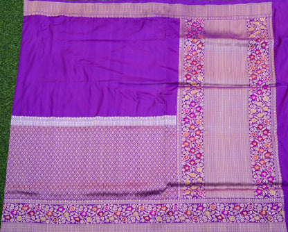 Pure Katan Silk Alfi Meenakari Phulwar Border Banarasi Saree in Royal Purple