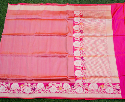 Pure Katan Silk Alfi Tanchoi Banarasi Saree in Dark Pink