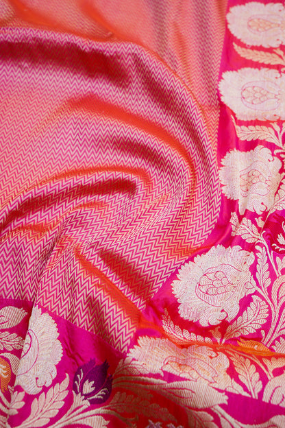 Pure Katan Silk Alfi Tanchoi Banarasi Saree in Dark Pink