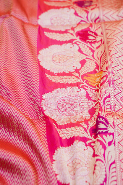 Pure Katan Silk Alfi Tanchoi Banarasi Saree in Dark Pink