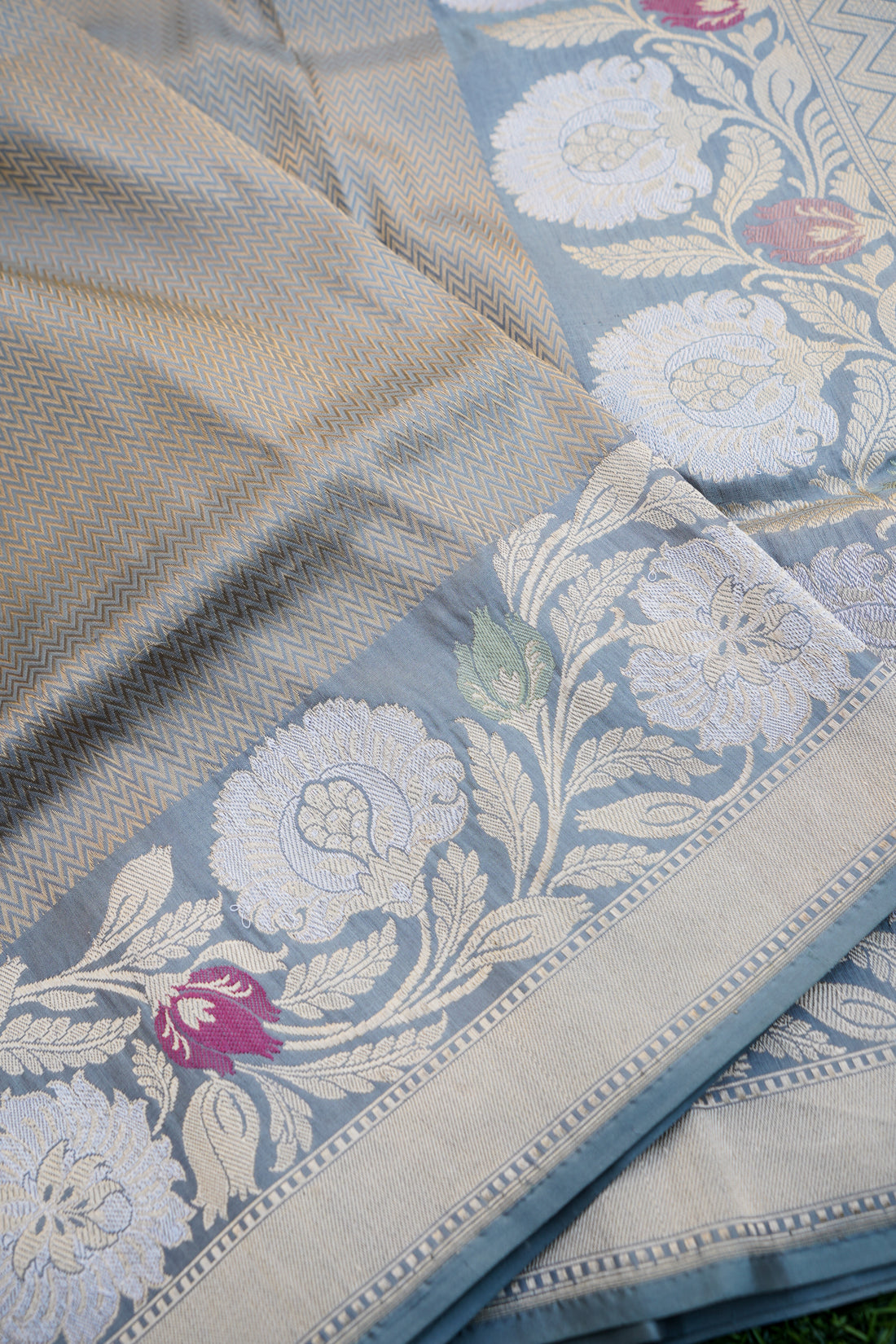 Pure Katan Silk Alfi Tanchoi Banarasi Saree in Warm Grey