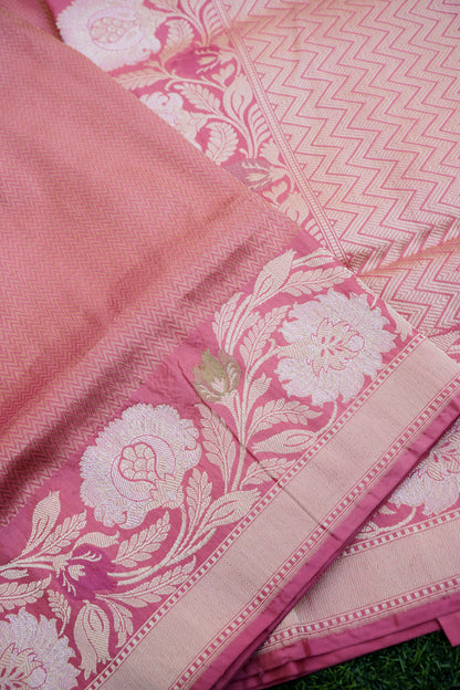 Pure Katan Silk Alfi Tanchoi Banarasi Saree in Dusty Rose
