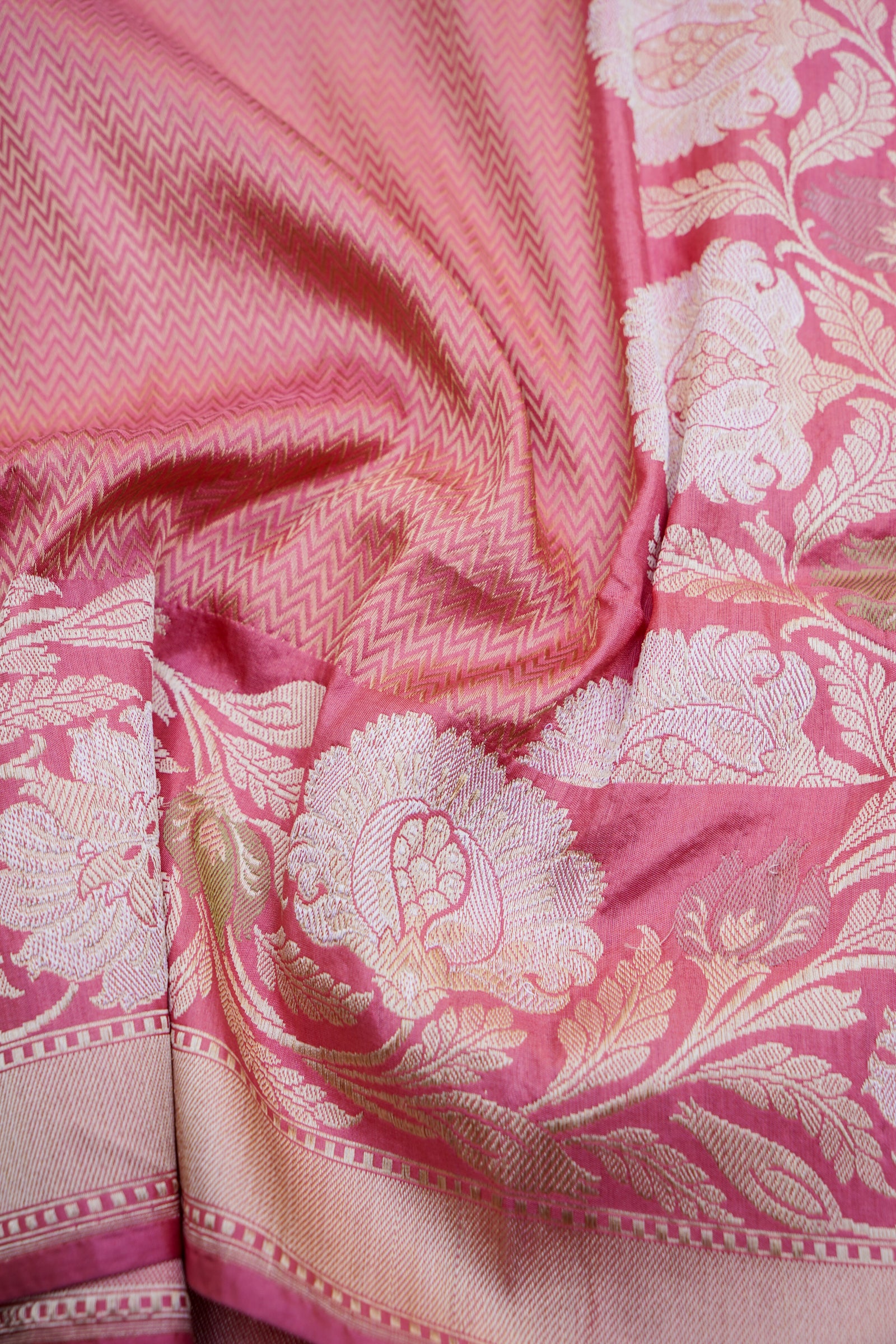 Pure Katan Silk Alfi Tanchoi Banarasi Saree in Dusty Rose