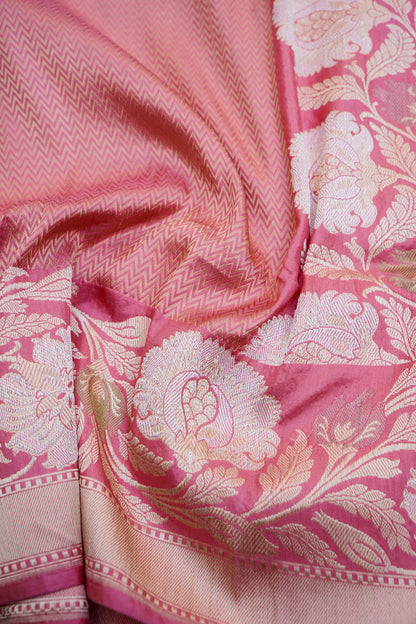 Pure Katan Silk Alfi Tanchoi Banarasi Saree in Dusty Rose