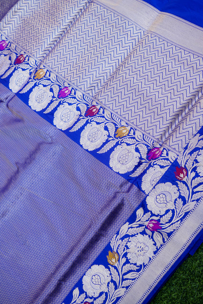Pure Katan Silk Alfi Tanchoi Banarasi Saree in Royal Blue