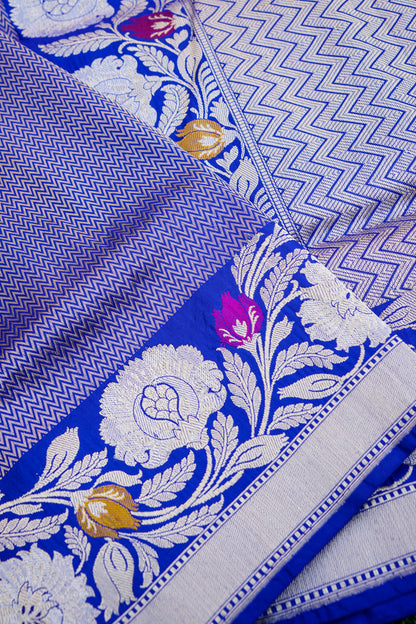 Pure Katan Silk Alfi Tanchoi Banarasi Saree in Royal Blue