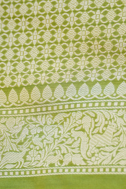 Handwoven Banarasi Katan Silk Shikargah Saree in Olive Green