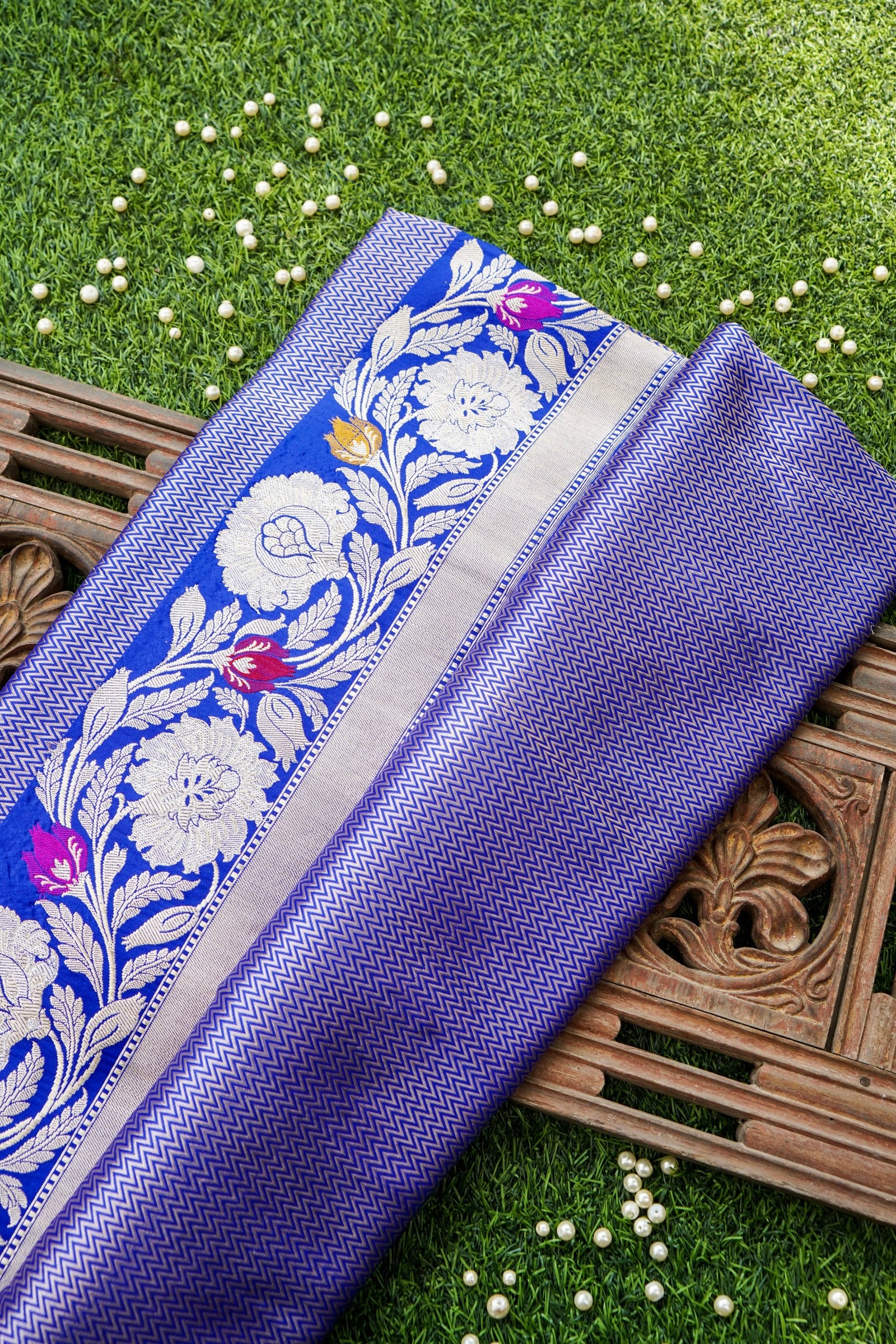 Pure Katan Silk Alfi Tanchoi Banarasi Saree in Royal Blue