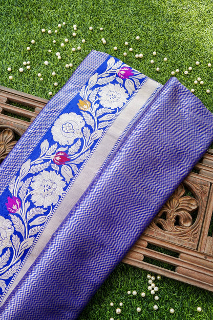 Pure Katan Silk Alfi Tanchoi Banarasi Saree in Royal Blue