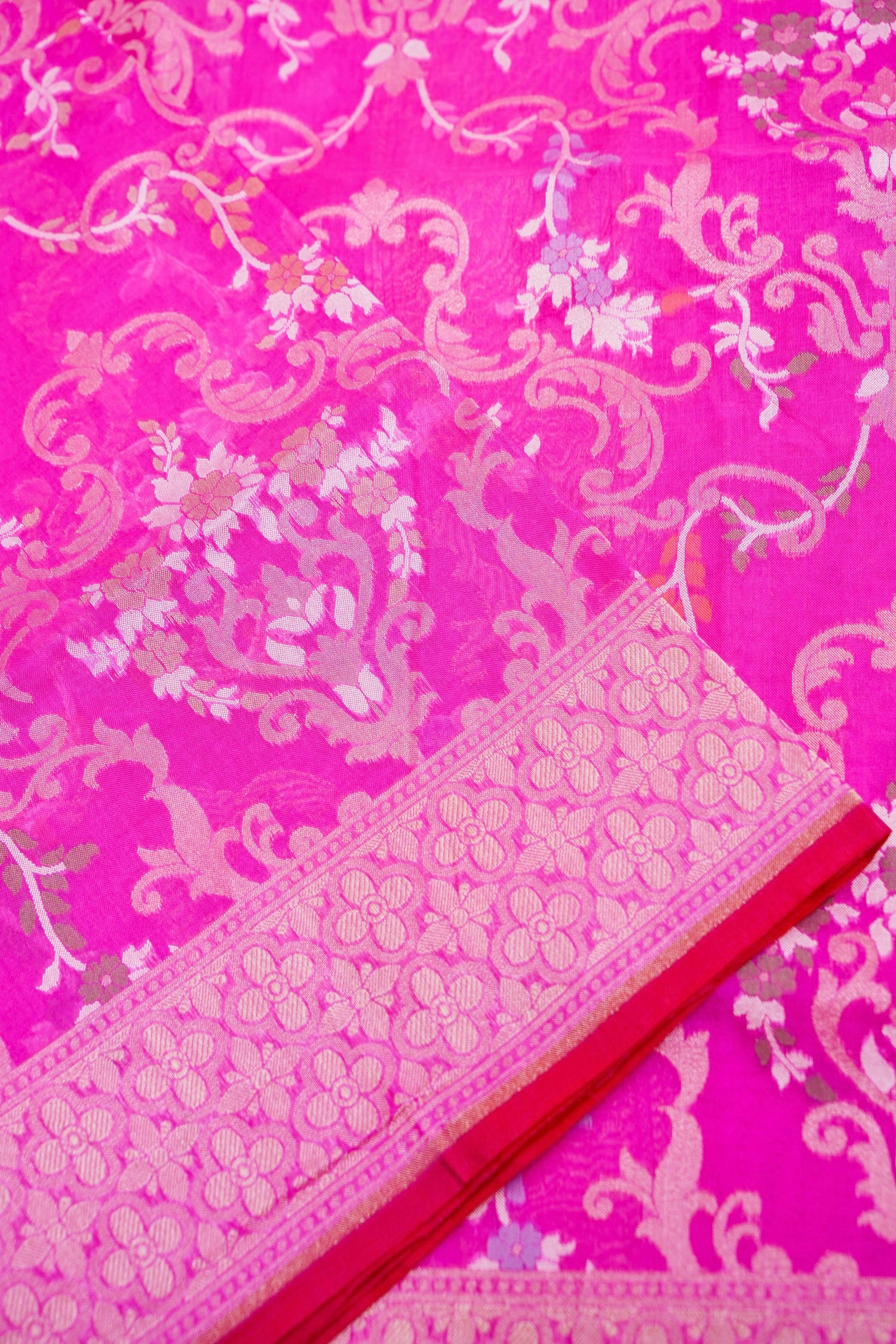 Pure Kora Silk Ektara Jamdani Meenakari Jaal Banarasi Saree in Magenta Pink