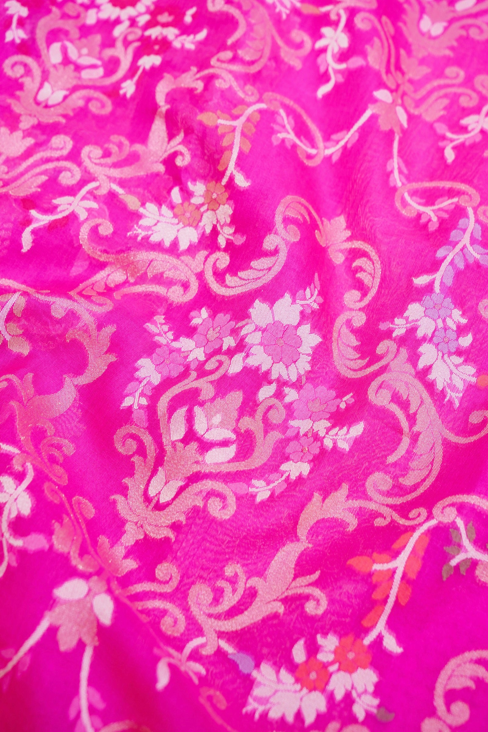 Pure Kora Silk Ektara Jamdani Meenakari Jaal Banarasi Saree in Magenta Pink