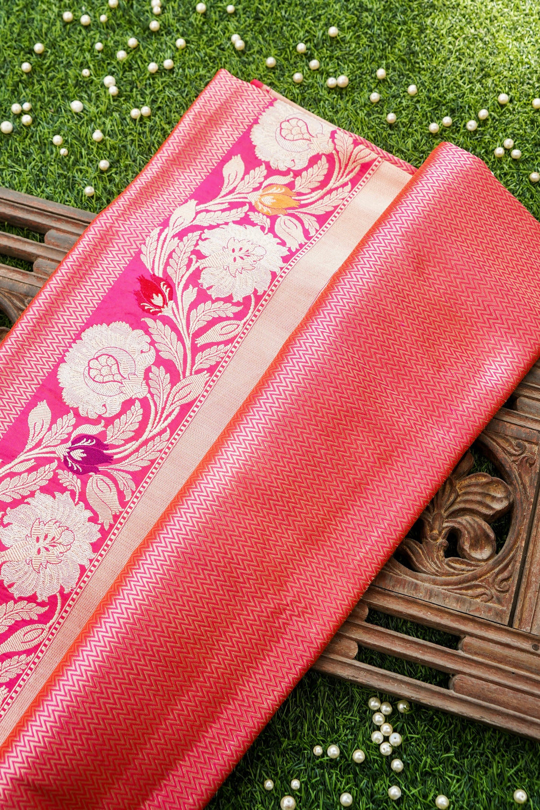 Pure Katan Silk Alfi Tanchoi Banarasi Saree in Dark Pink