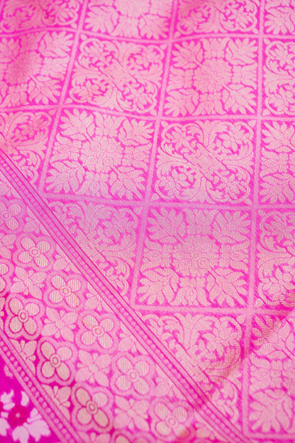 Pure Kora Silk Ektara Jamdani Meenakari Jaal Banarasi Saree in Magenta Pink