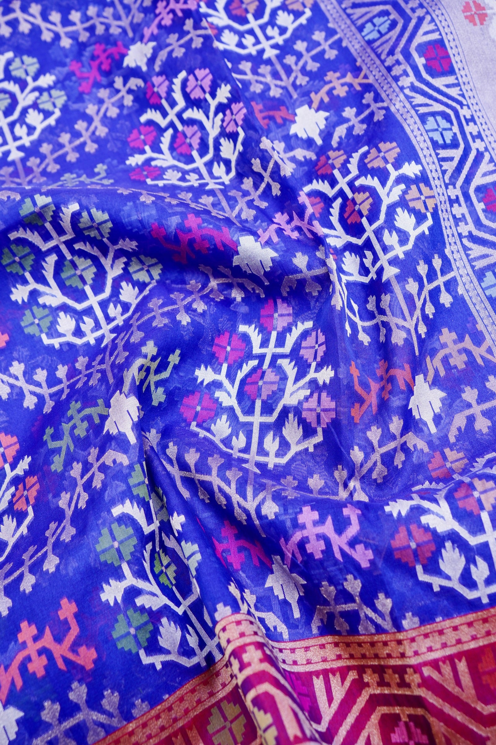 Pure Kora Silk Ektara Jamdani Jaal Banarasi Saree in Royal Blue