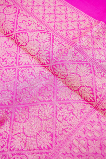 Pure Kora Silk Ektara Jamdani Banarasi Saree in Rani Pink