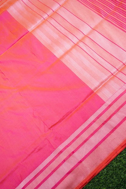 Pure Katan Silk Salaidar Zari Stripe Banarasi Saree in Hot Pink